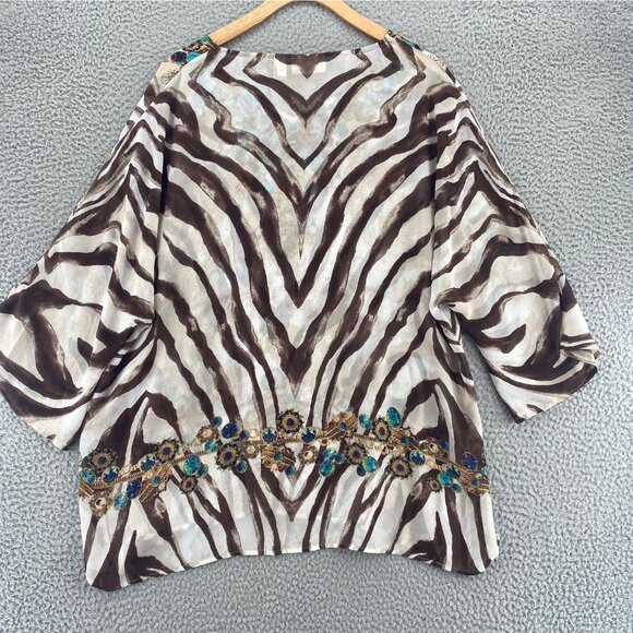 Chicos Top Womens 3 US Extra Large Brown Multi Zebra Stripes 3/4 Sleeves Blouse - Picture 3 of 9